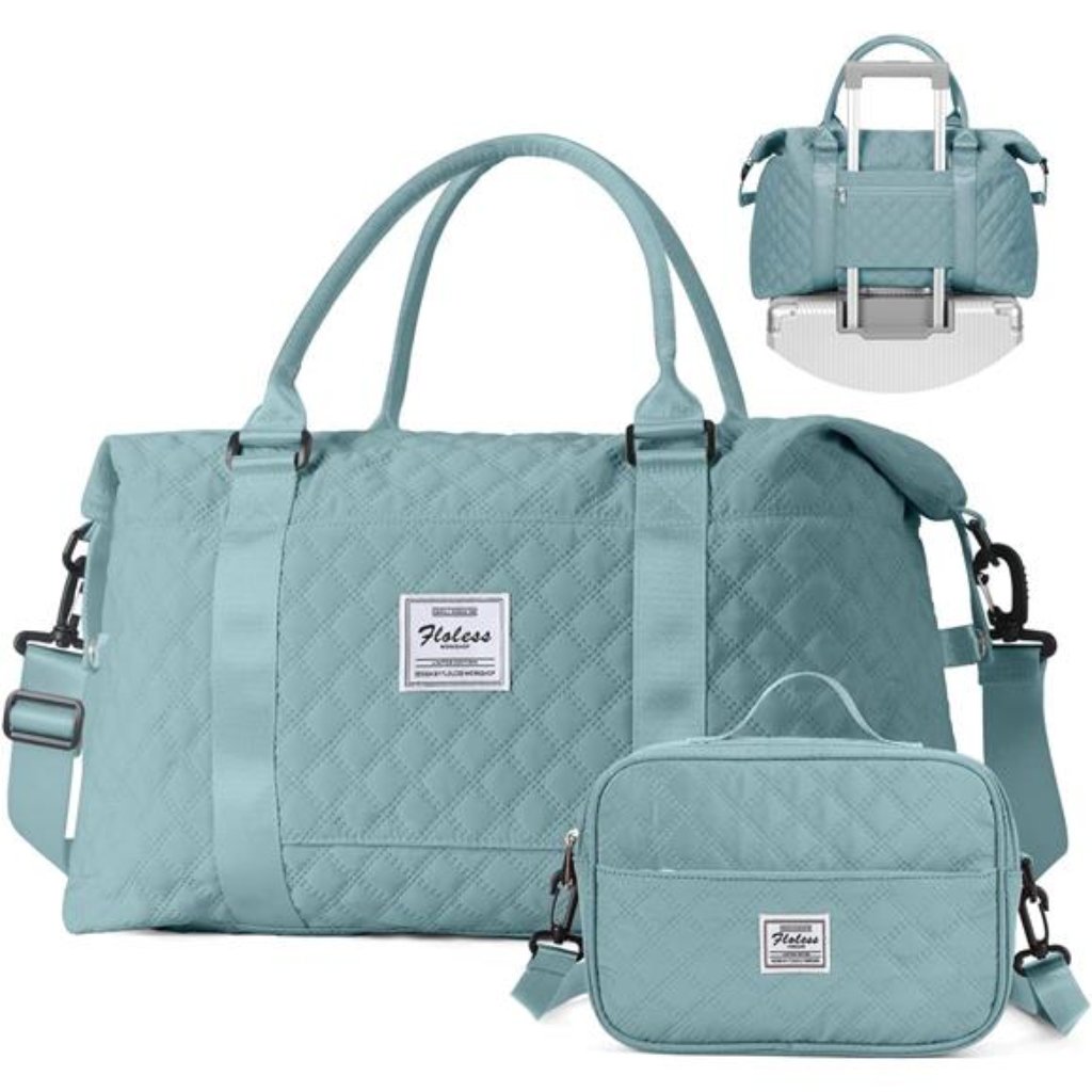 Weekender Bags For Women With Toiletry Bag, Travel Duffel Bag, Pale Blue